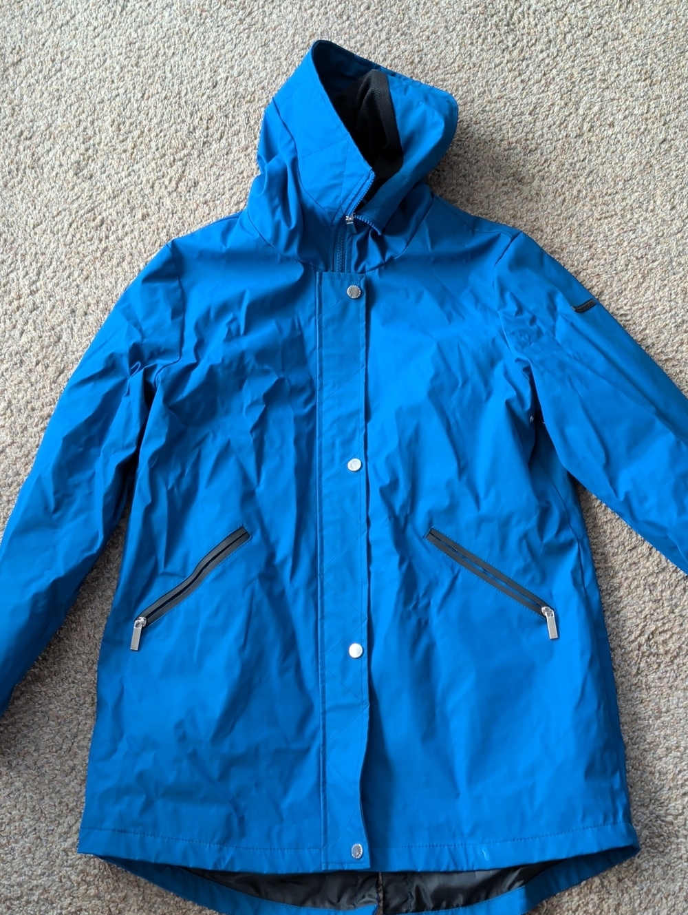 Frech Connection Women’s Waterproof Hooded Rain Coat - Blue Sz L